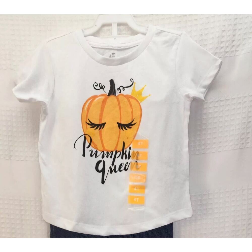 ADTN Girls Halloween Tshirt Short Sleeve Pumpkin Queen White 5 White Orange